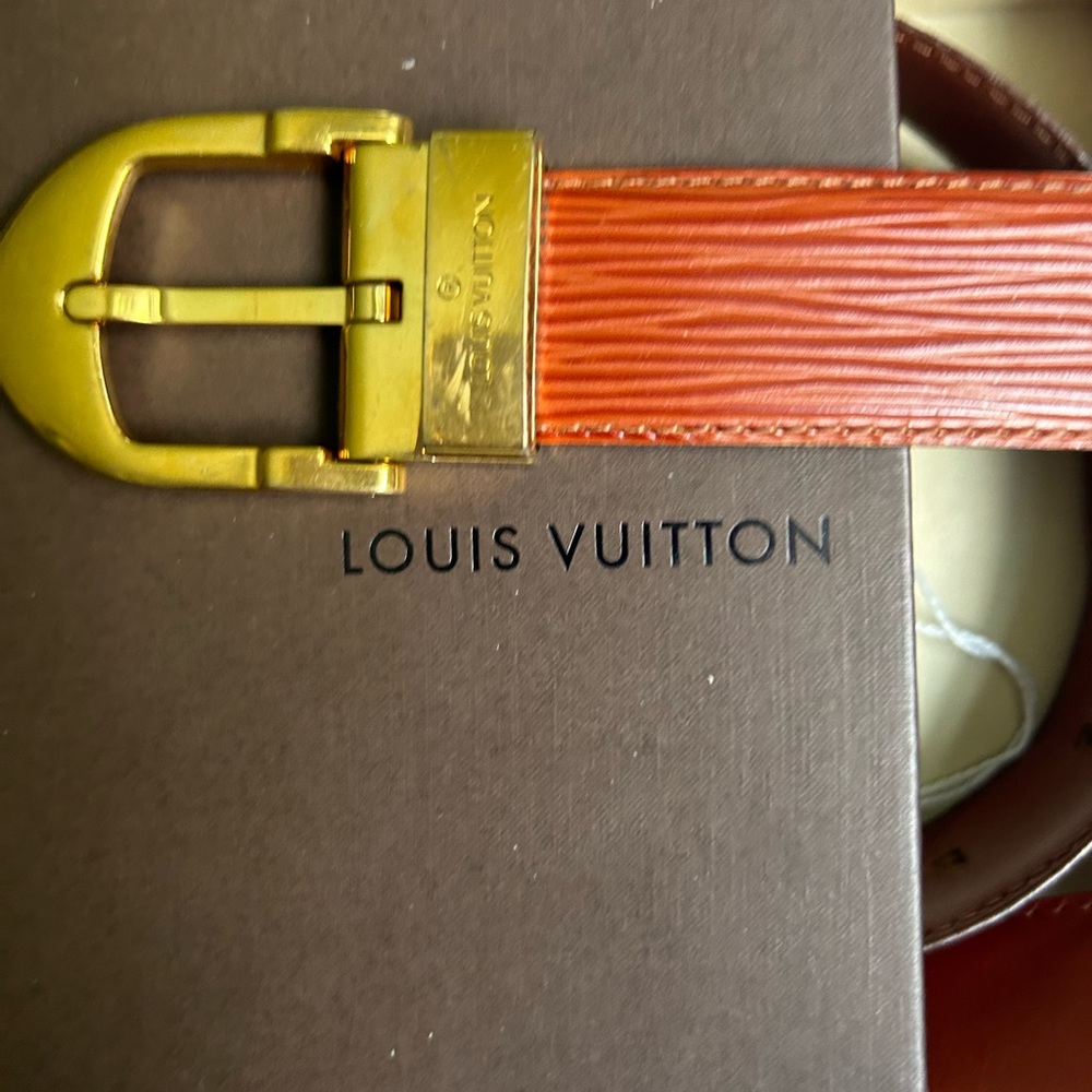 Louis Vuitton Orange Epi Leather Belt with Gold Buckle